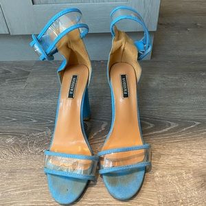 Blue ankle strap heel